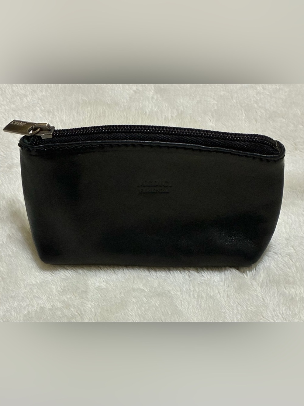 VINTAGE Medici Black Genuine Leather Top Zip Coin Purse